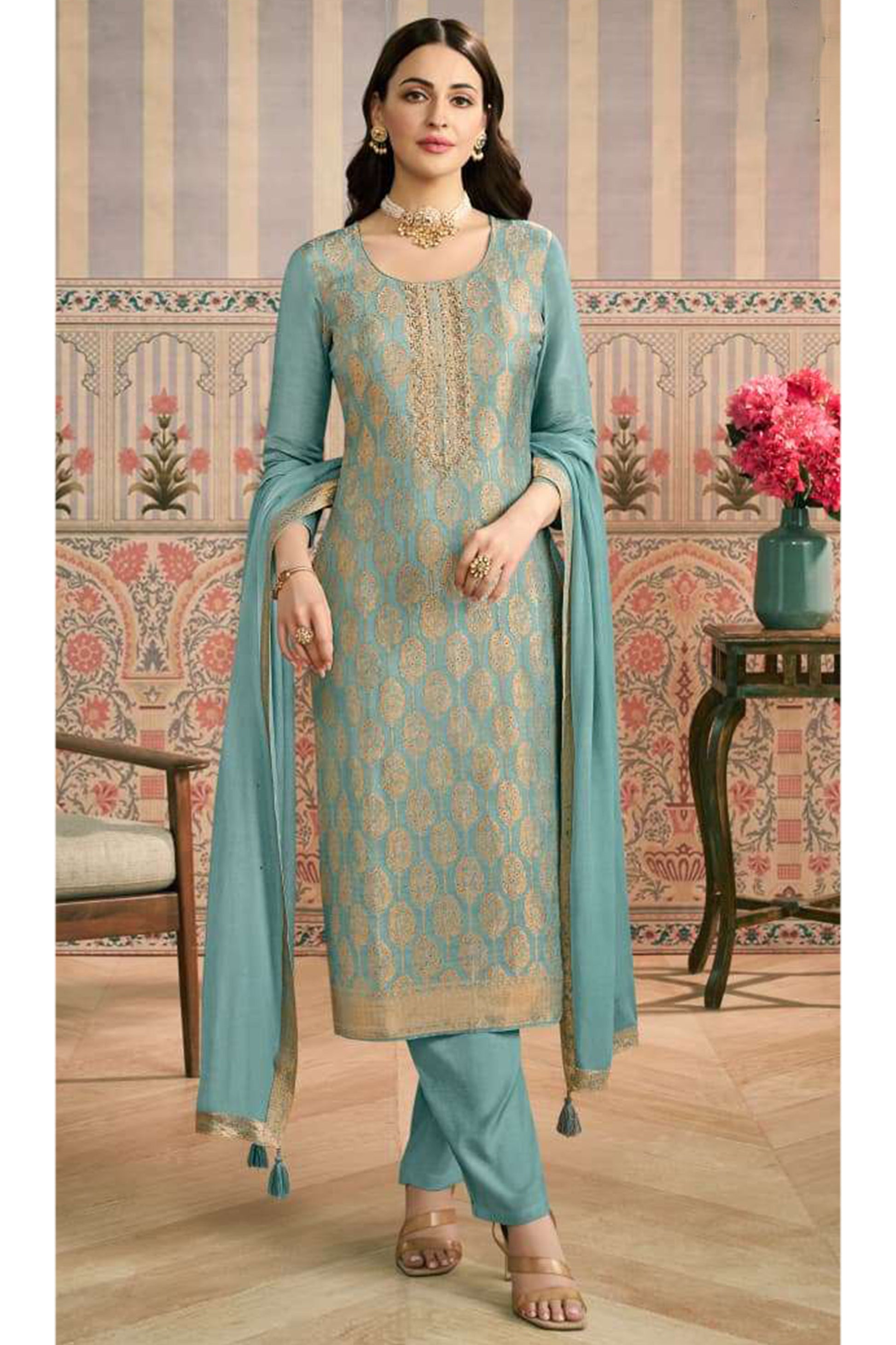 Reception wear sky blue salwar kameez pant set