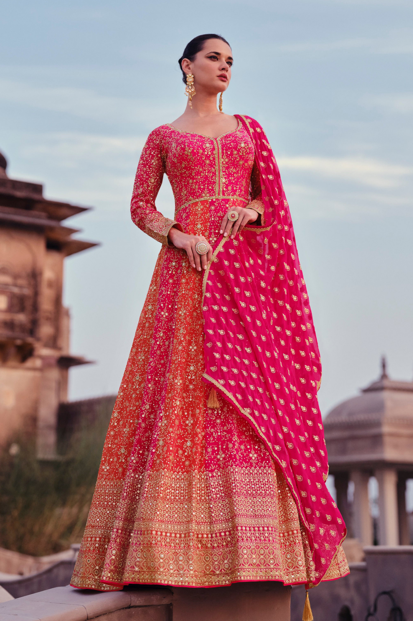 Women's Wedding Anarkali Gown with Embroidery Worked Dupatta Suit