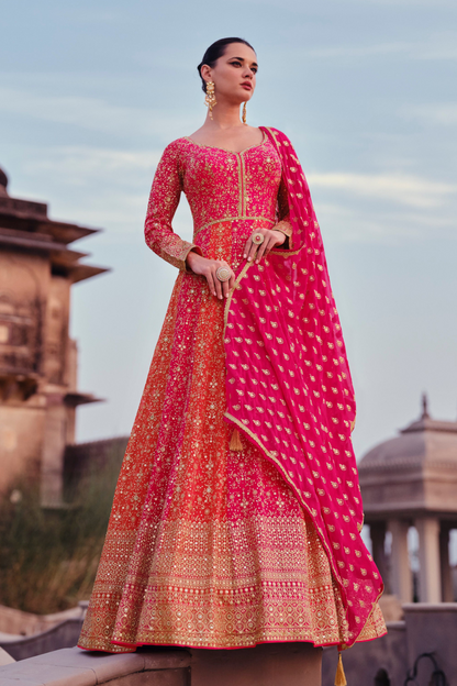 Women's Wedding Anarkali Gown with Embroidery Worked Dupatta Suit
