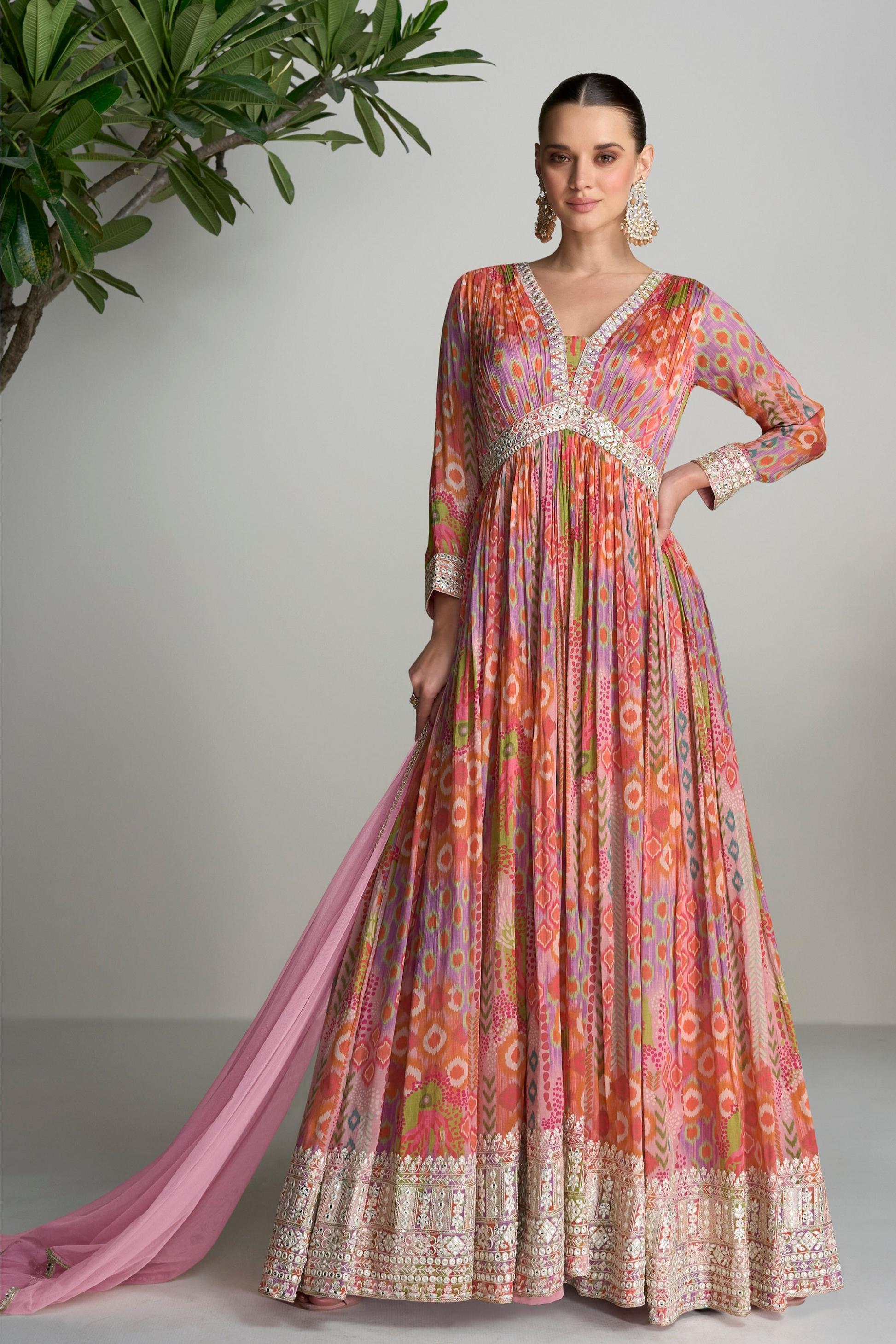 Full Flared Orange Pakistani Anarkali Gown For Eid-Ramzan Party Wear Suit