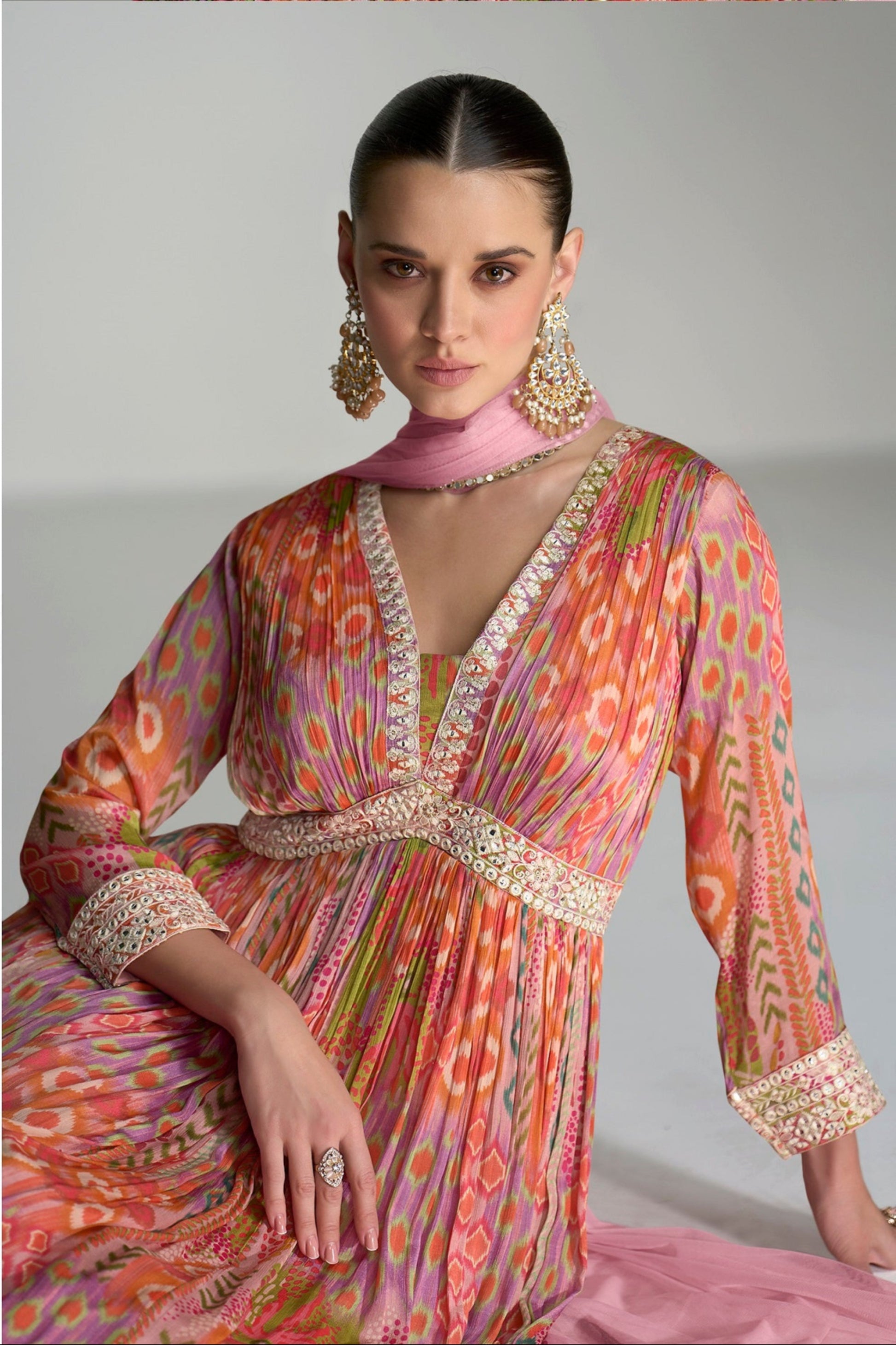 Full Flared Orange Pakistani Anarkali Gown For Eid-Ramzan Party Wear Suit