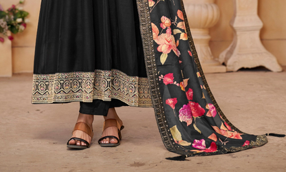 Black Anarkali Dress Eid Party Wear Embroidery Worked Dupatta Suit