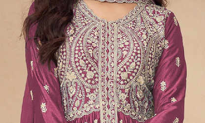 Floral Anarkali Suits Function Wear Heavy Chinon Embroider Worked Dupatta 