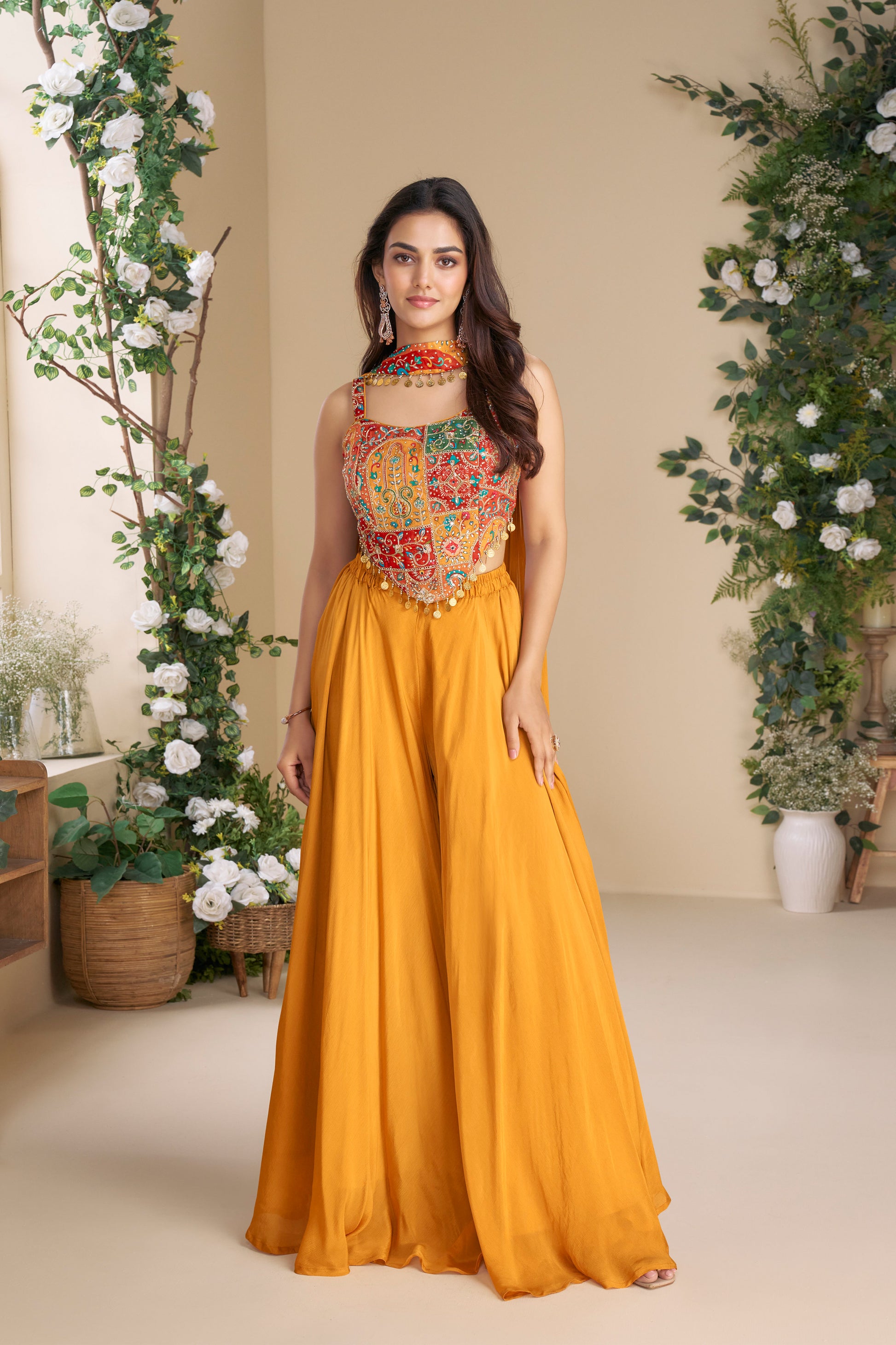 orange haldi dress 12 Playful & Radiant Haldi Outfits Ideas For Bride-To-Be 2024 Ambraee