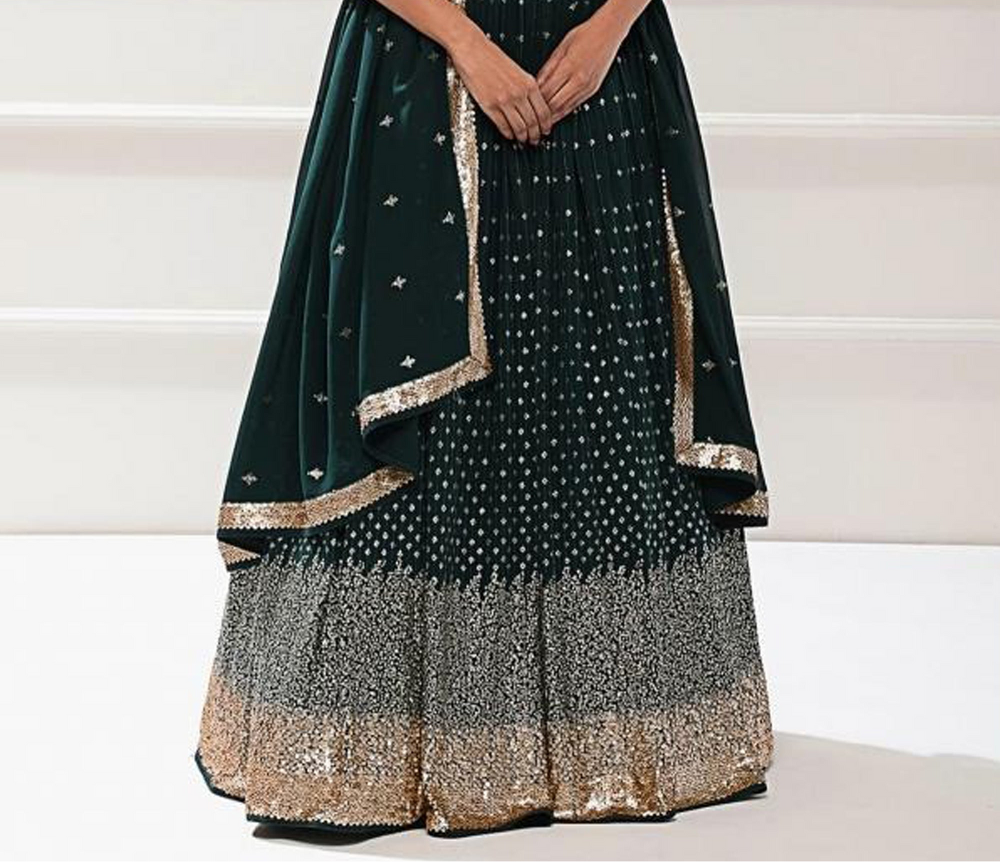 Georgette lehenga choli with layered festive embroidery surface
