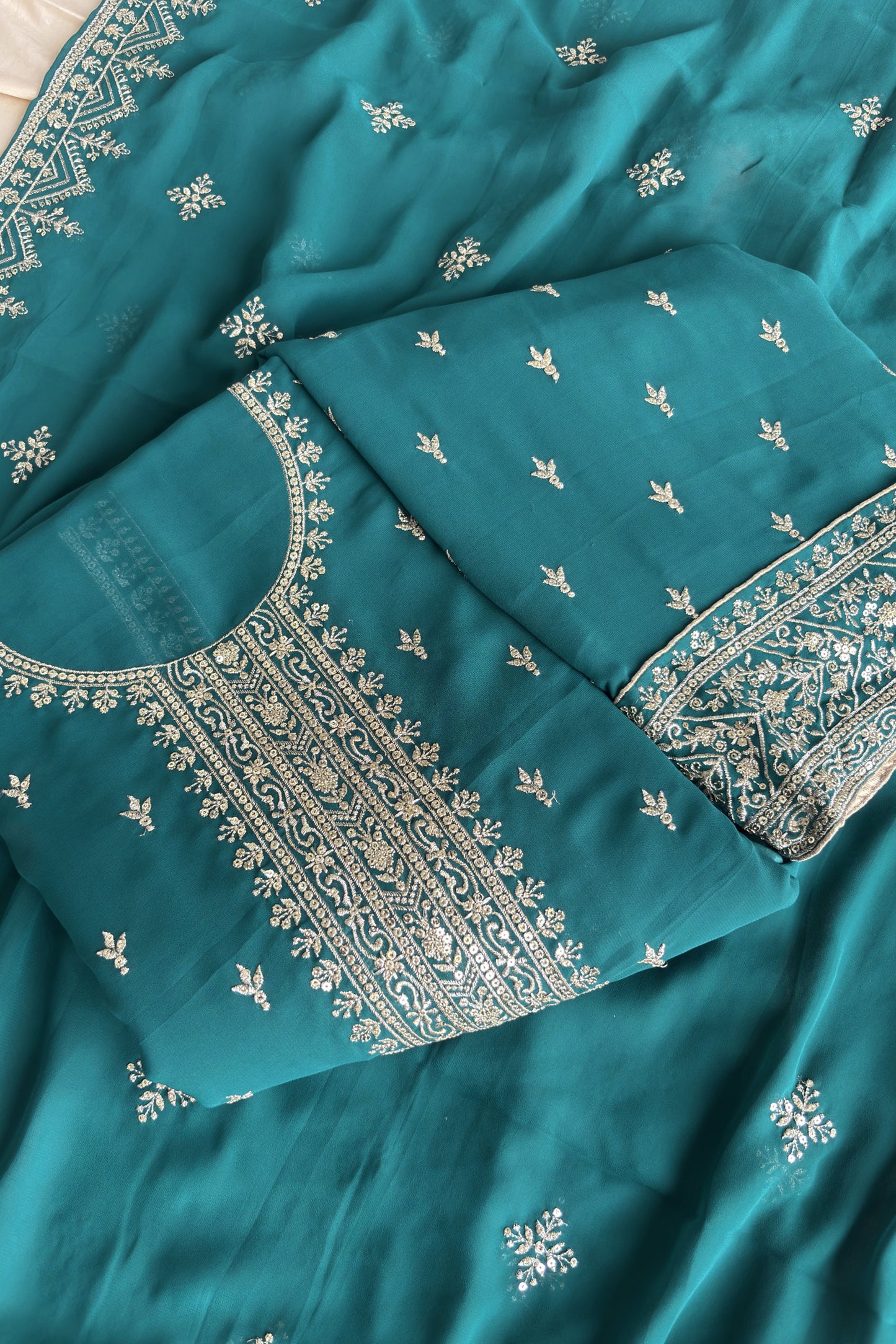 Georgette with traditional embroidery work