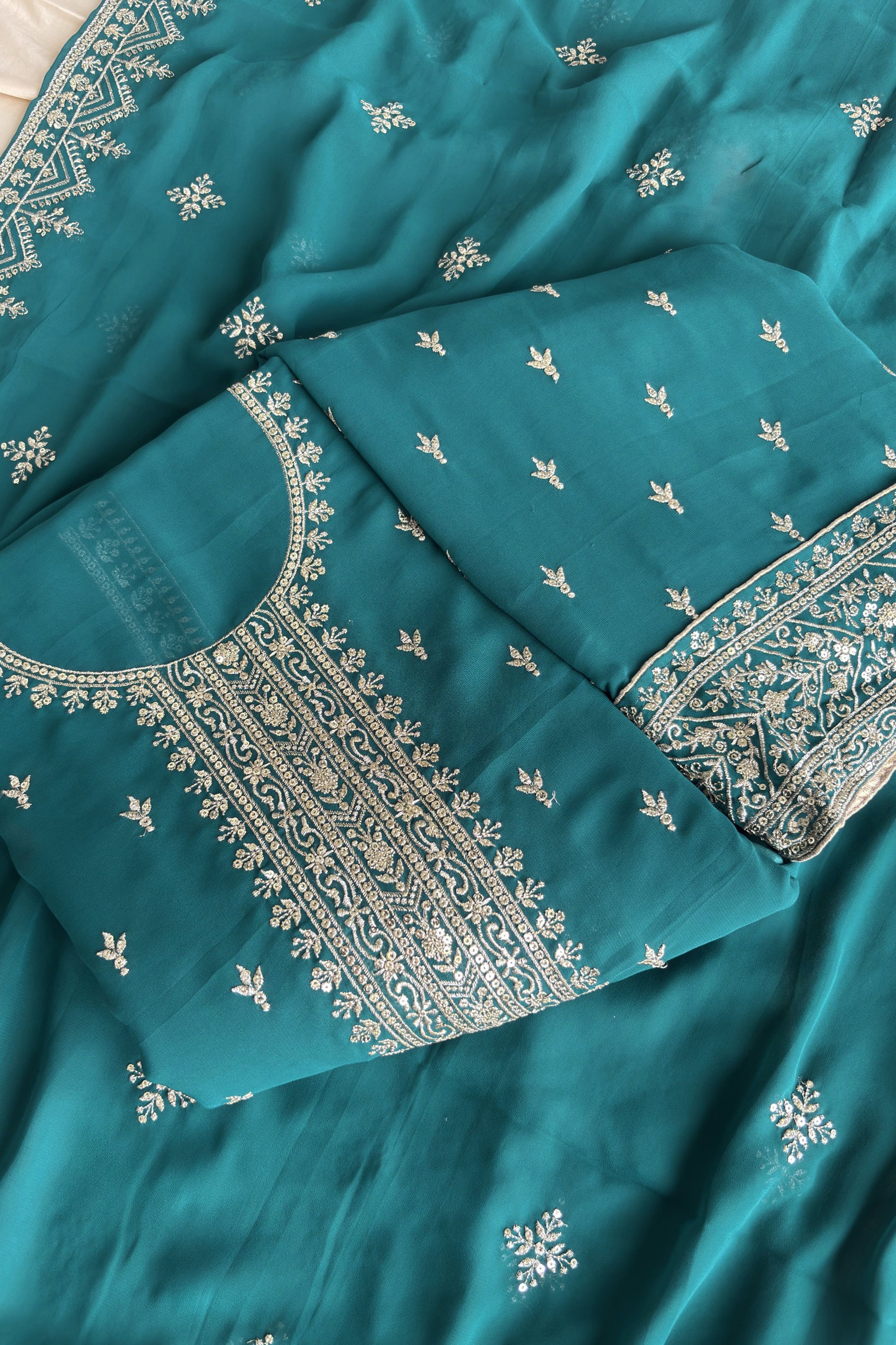 Georgette with traditional embroidery work