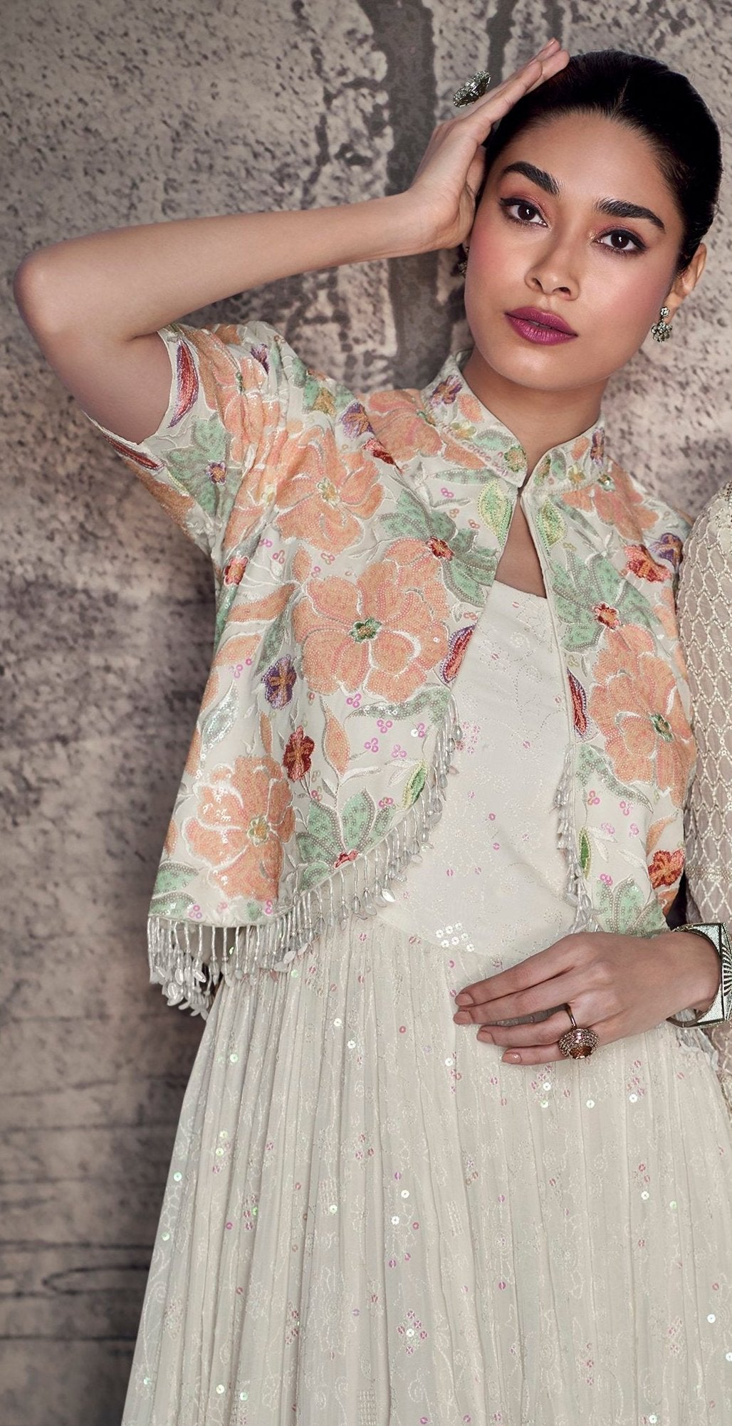 White Georgette Full Flared Long Real Georgette Indian Dress Anarkali Suit With Dupatta