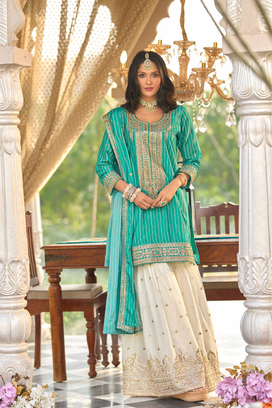 Sharara suits in turquoise blue party wear
