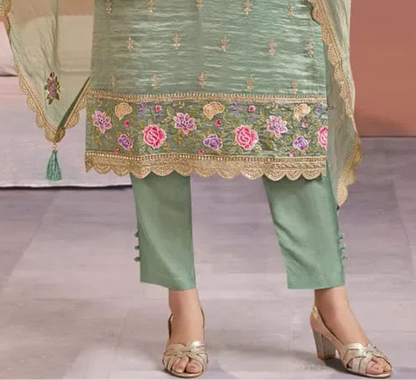 Light Pista Green Dupatta Dress