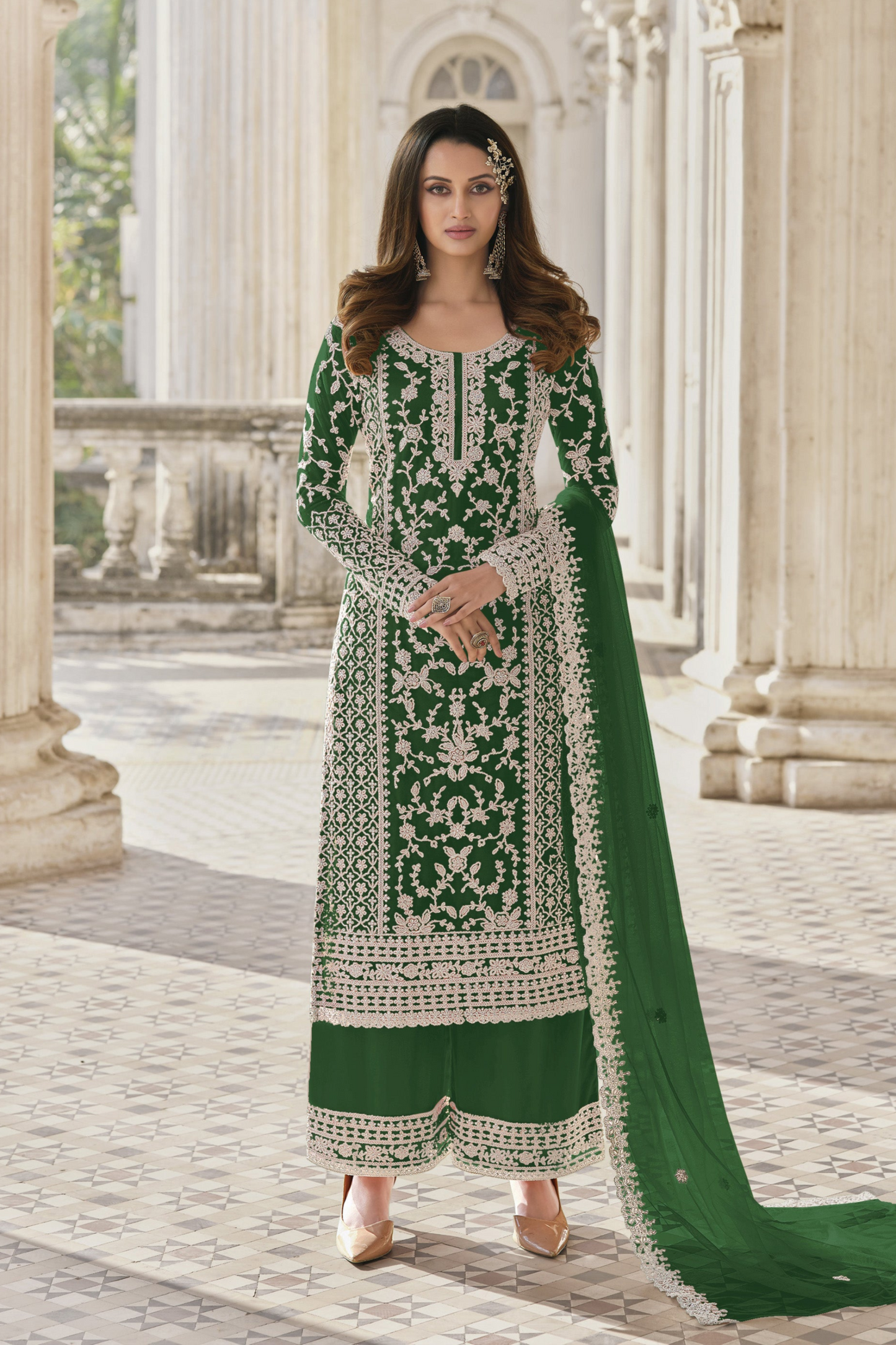 Function Party Wear Embroidery Worked Dupatta Suit