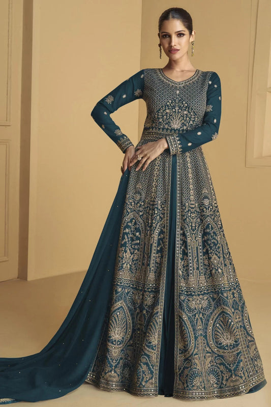 Anarkali Suits for Wedding Party Wear Embroidery Worked Dupatta Dress With Full Sleeve