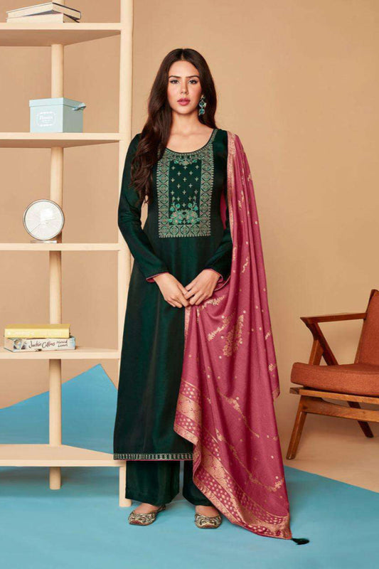 Elegant Green Salwar Kameez Plazzo Suit With Dupatta For Wedding