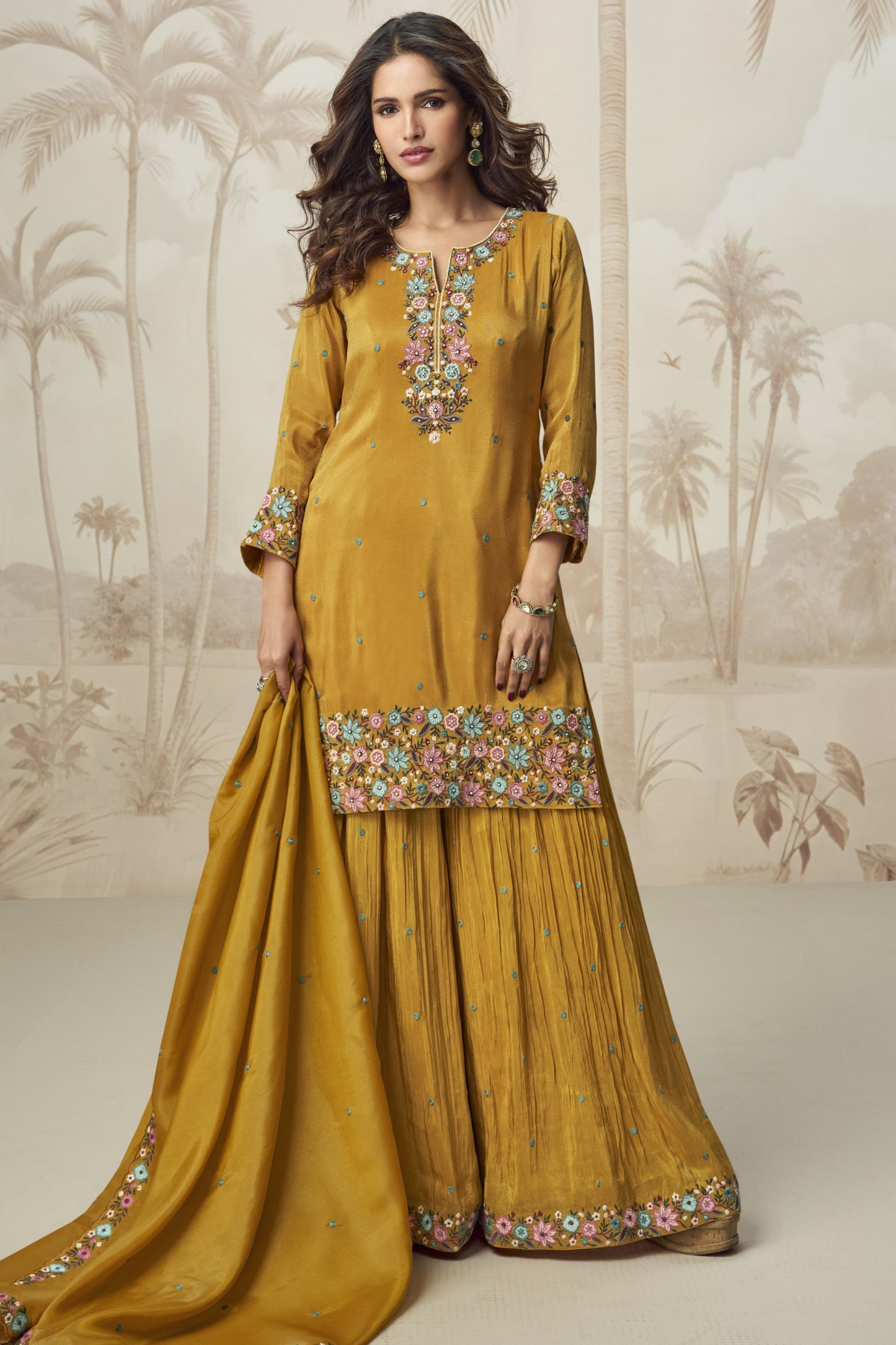 Indian Yellow Plazzo for a Sangeet – Reception Party outfit
