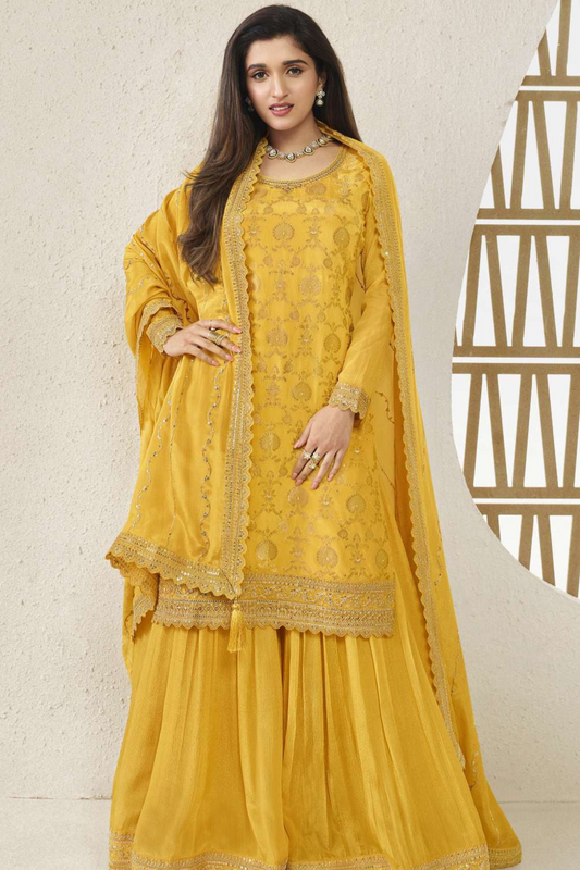 Yellow Designer Indian Haldi Ceremony Outfit 