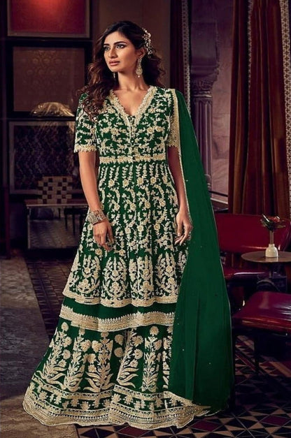 Elegant green Designer Wedding Festival Palazzo Dress With Beautiful Dupatta 