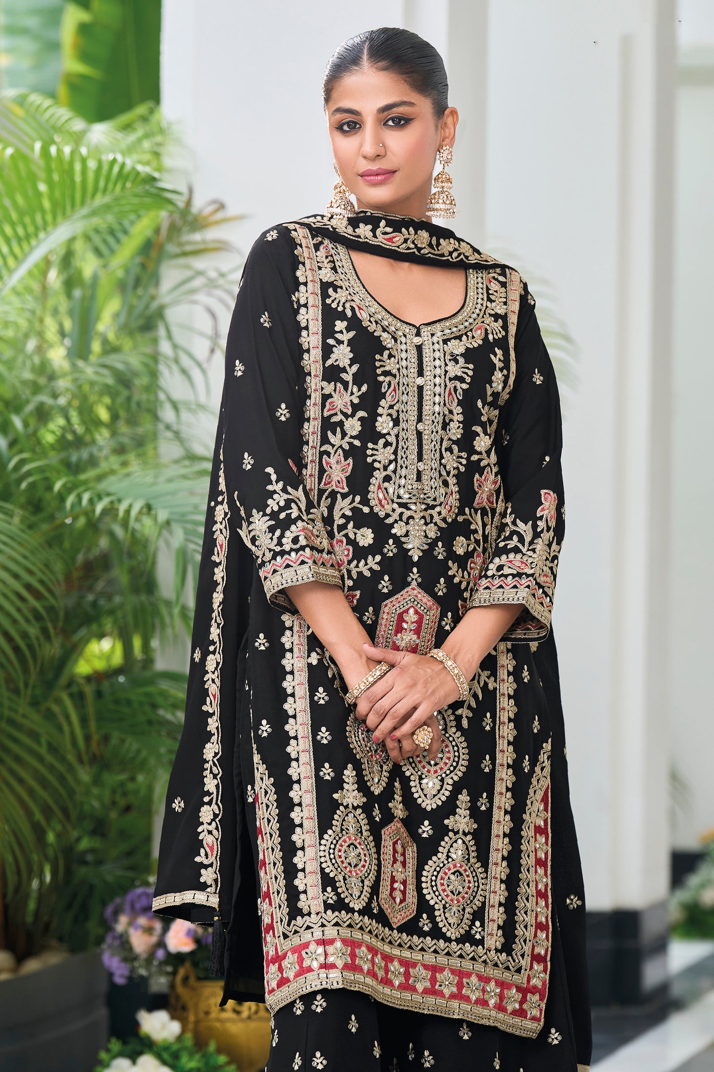 Gorgeous Designer Traditional Black Palazzo Suit 