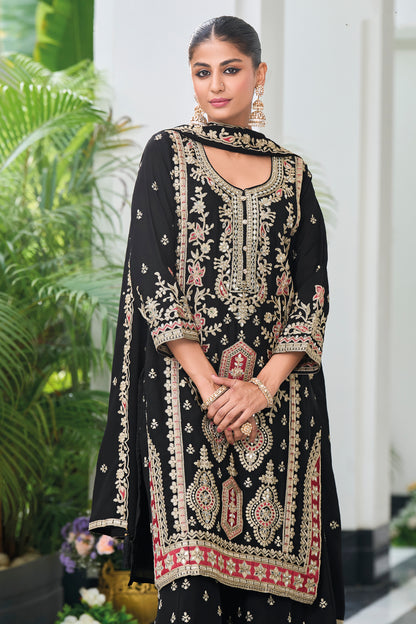 Gorgeous Designer Traditional Black Palazzo Suit 