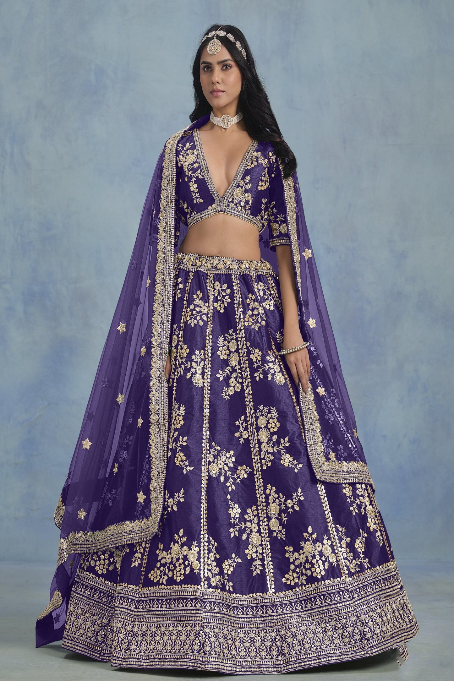 Designer Lehenga in Purple Silk for Sangeet Nights