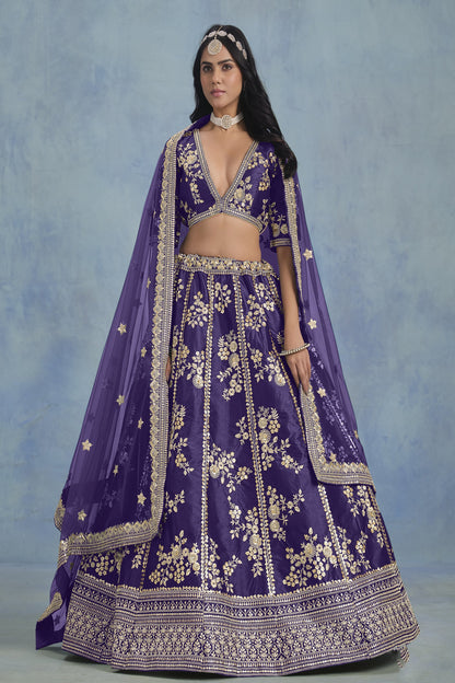 Designer Lehenga in Purple Silk for Sangeet Nights