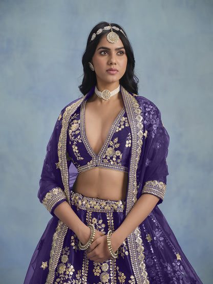 Designer Lehenga in Purple Silk for Sangeet Nights