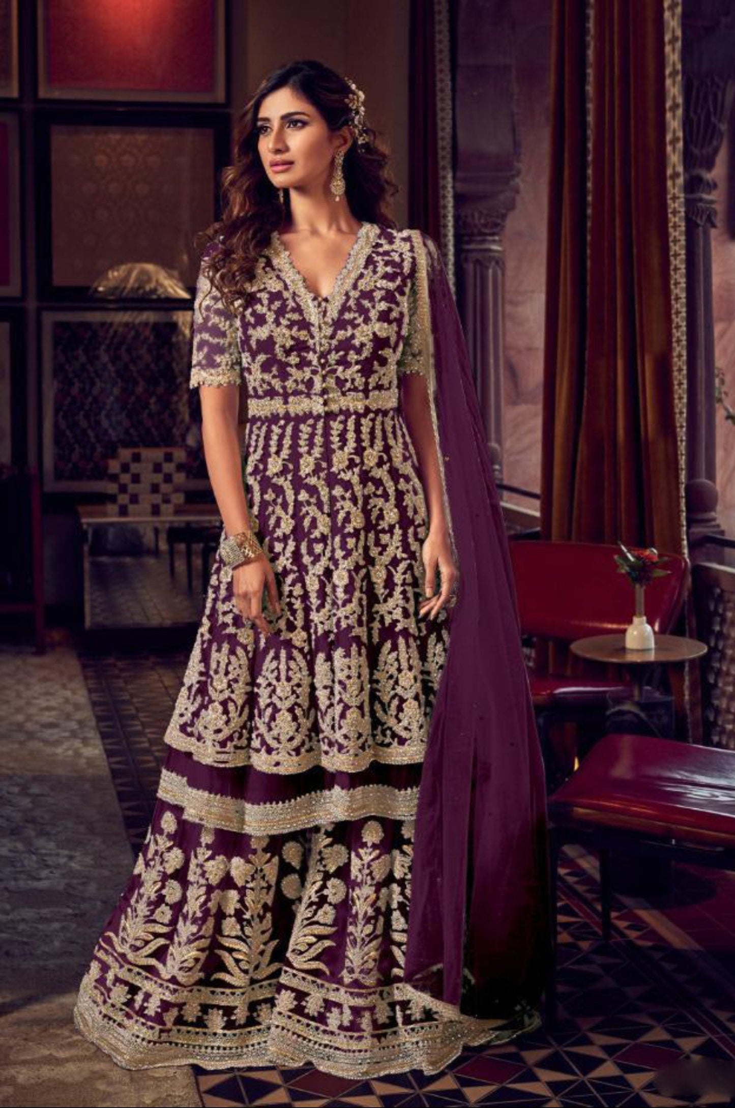 Butterfly Net Heavy Embroidery Work Plazzo Dress For Reception