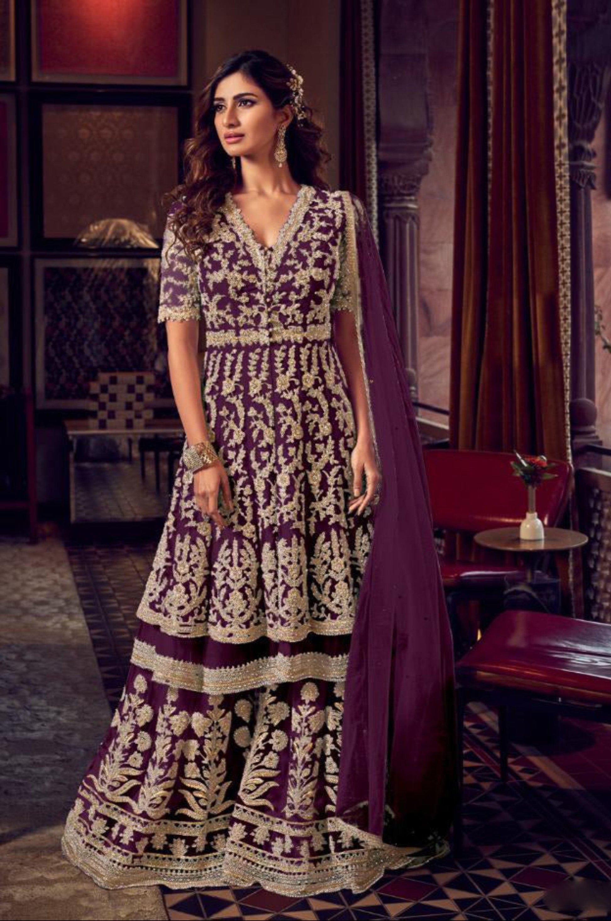 Butterfly Net Heavy Embroidery Work Plazzo Dress For Reception