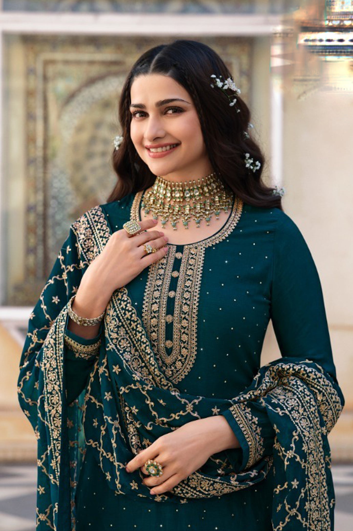 Salwar kameez with heavy embroidery and sequins close-up