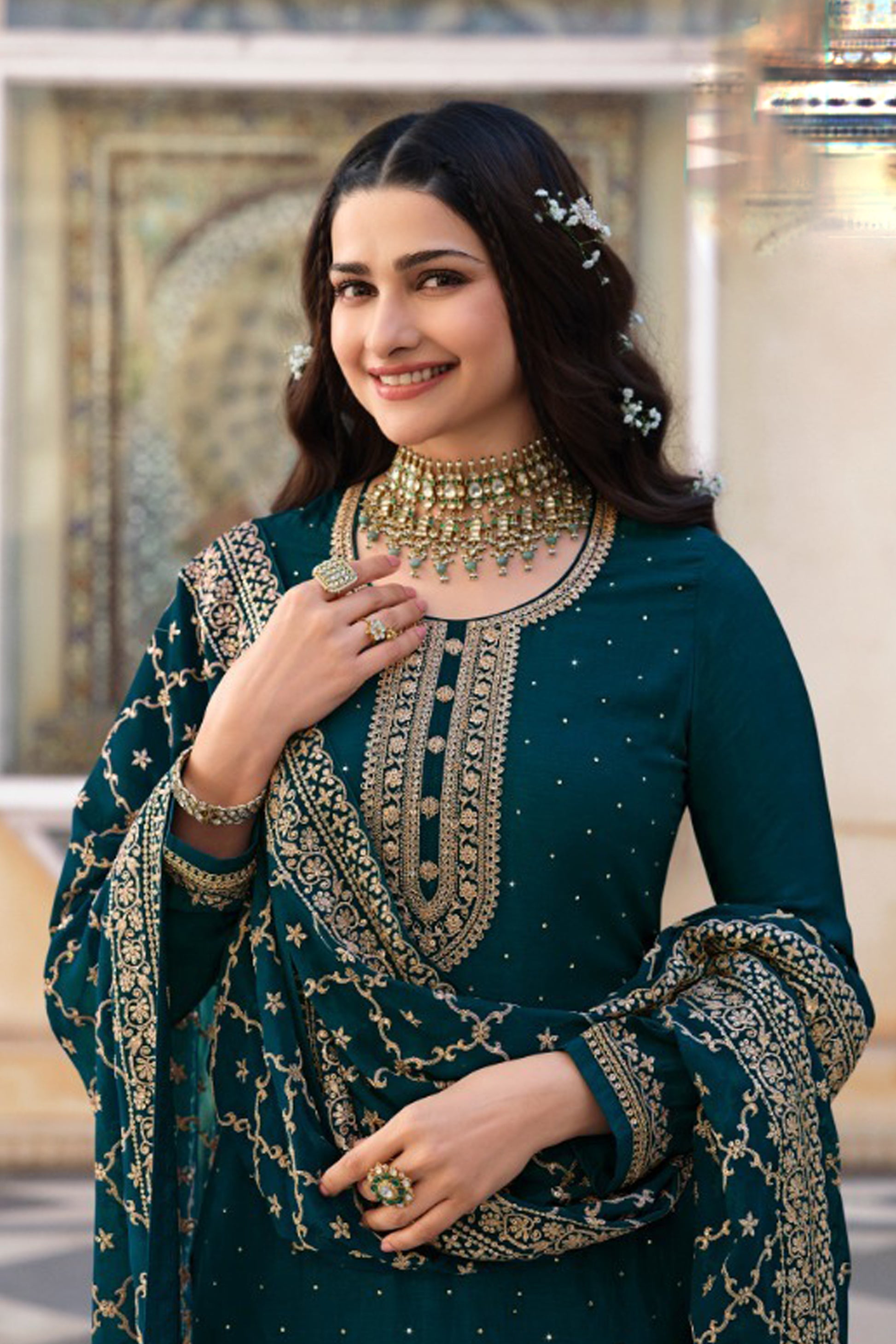 Salwar kameez with heavy embroidery and sequins close-up