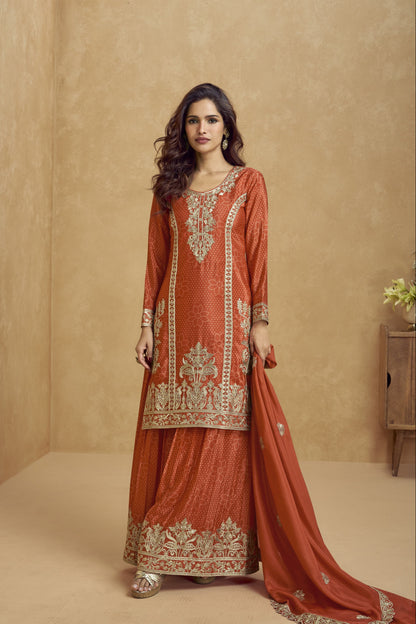 Traditiona Designer Embroideed Palazzo Suit 