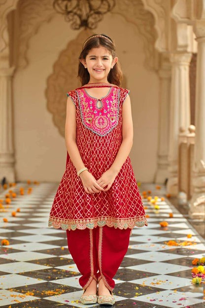 Red Designer Patiala Suit for Kids Wedding Collection