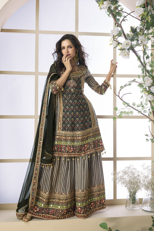 Black Gray Designer Traditional Look Palazzo Suit 