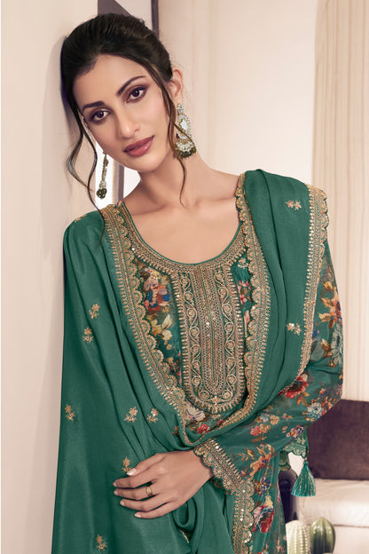 embroidered green salwar suit full length
