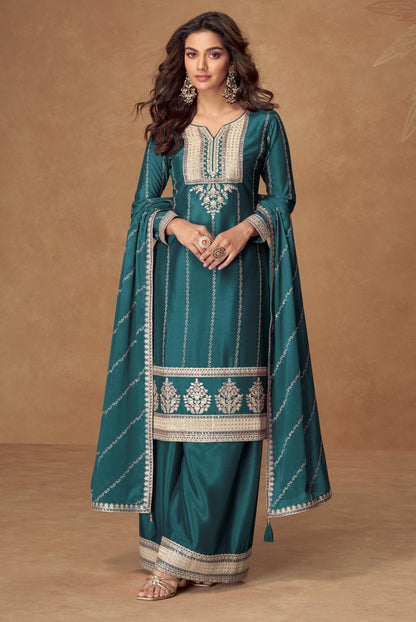Teal Blue Designer Wedding Palazzo Suit 