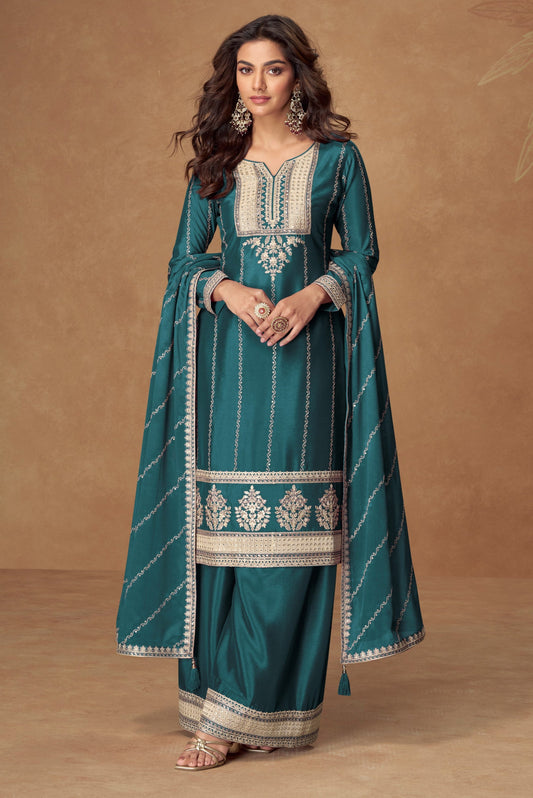 Teal Blue Designer Wedding Palazzo Suit 