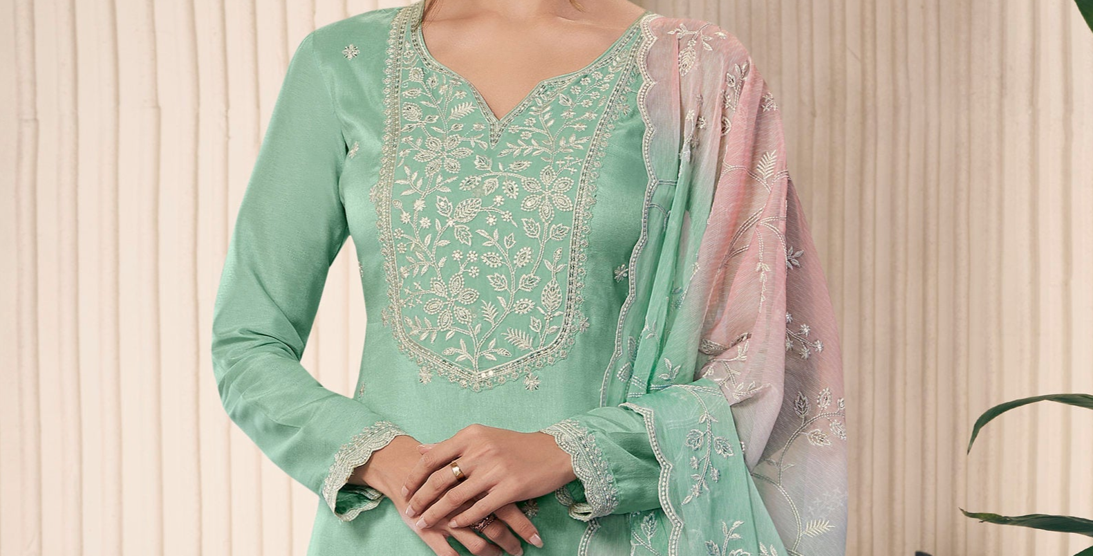 Embroidered Salwar Kameez in Light Green | USA Seyuri Embroidered Salwar Kameez in Light Green | USA Seyuri