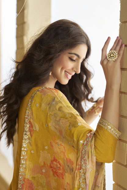 Yellow Embroidered Designer Sharara Suit 