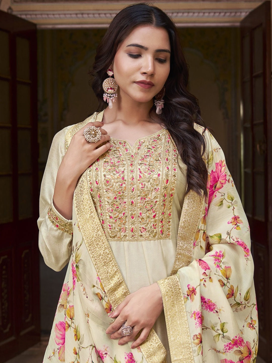 Traditional Anarkali Gown with Full Sleeve and Party wear Dupatta Suit