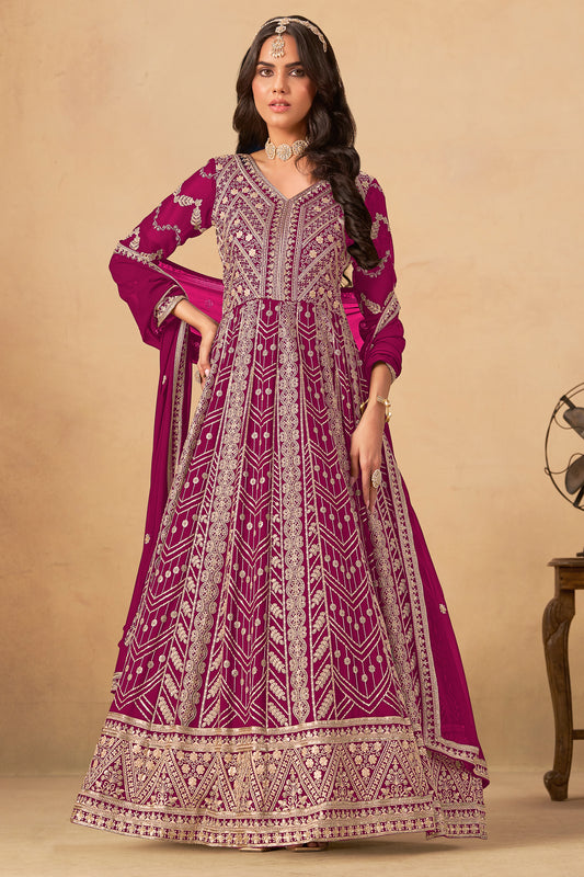 Pink Anarkali Gown With Chikankari Embroidery Worked Long Anarkali Suit