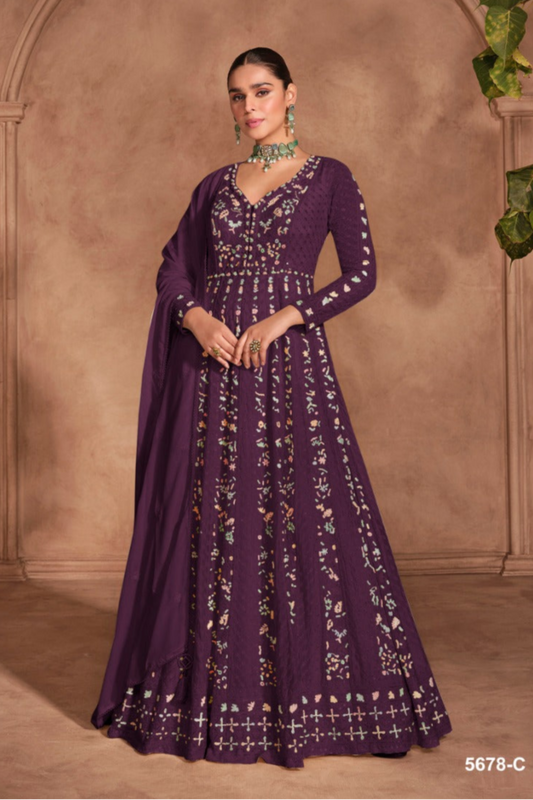 Wedding Anarkali Dress With Heavy Embroidery Work Front View Indian Ethnic Wear USA