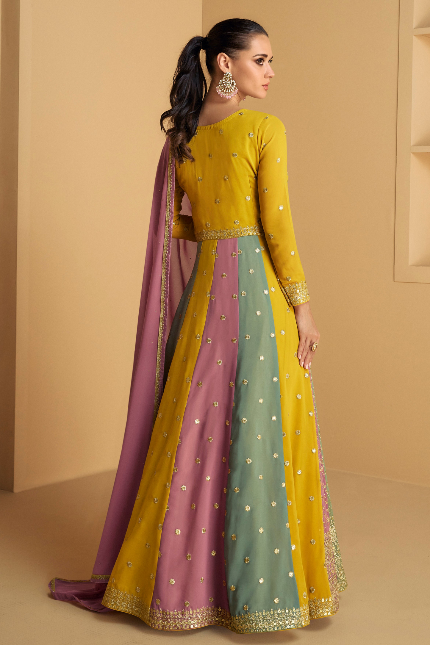 Yellow Anarkali Suit Real Georgette With Dupatta For Eid & Ramzan Party Wear 