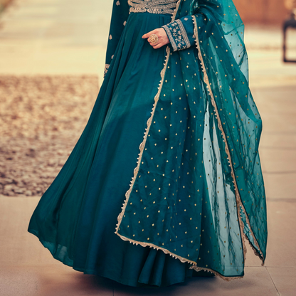 Wedding Anarkali Dresses for Embroidered Worked Chinon Silk Gown With Dupatta