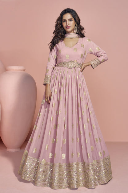 Pink Anarkali Gown Viscos Jacquard Silk With Silk Dupatta Dresses