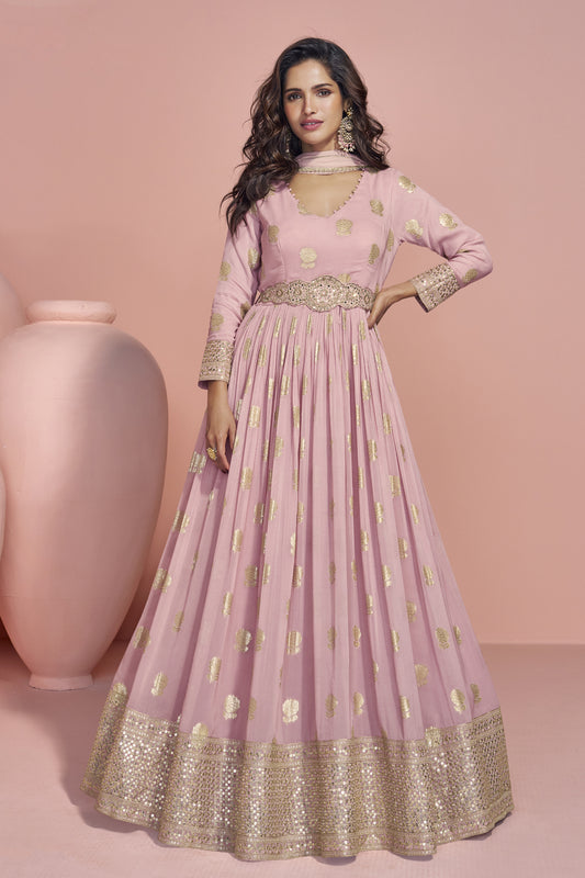 Pink Anarkali Gown Viscos Jacquard Silk With Silk Dupatta Dresses