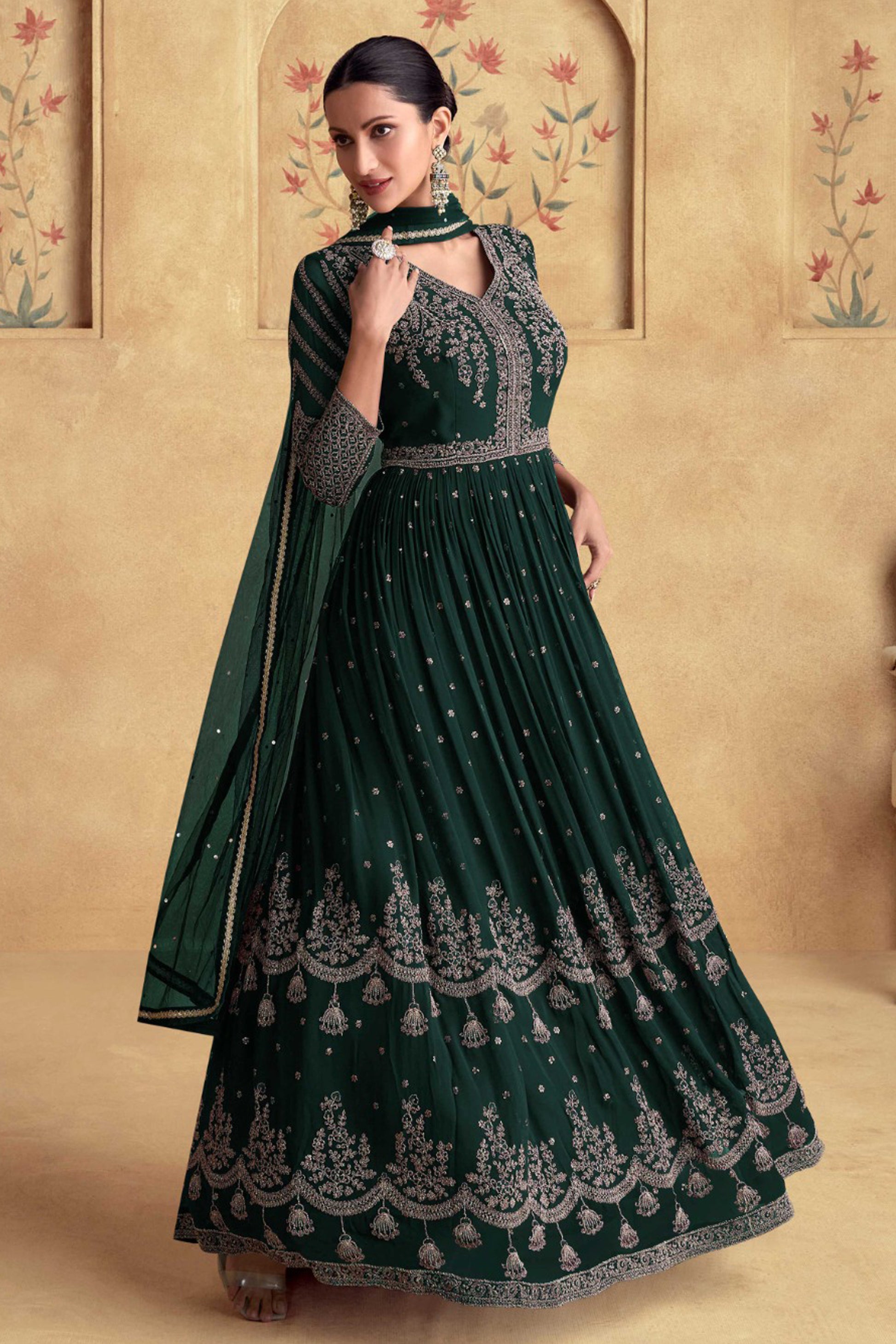 Green Anarkali Gown For USA Women's Party Wear – Seyuri