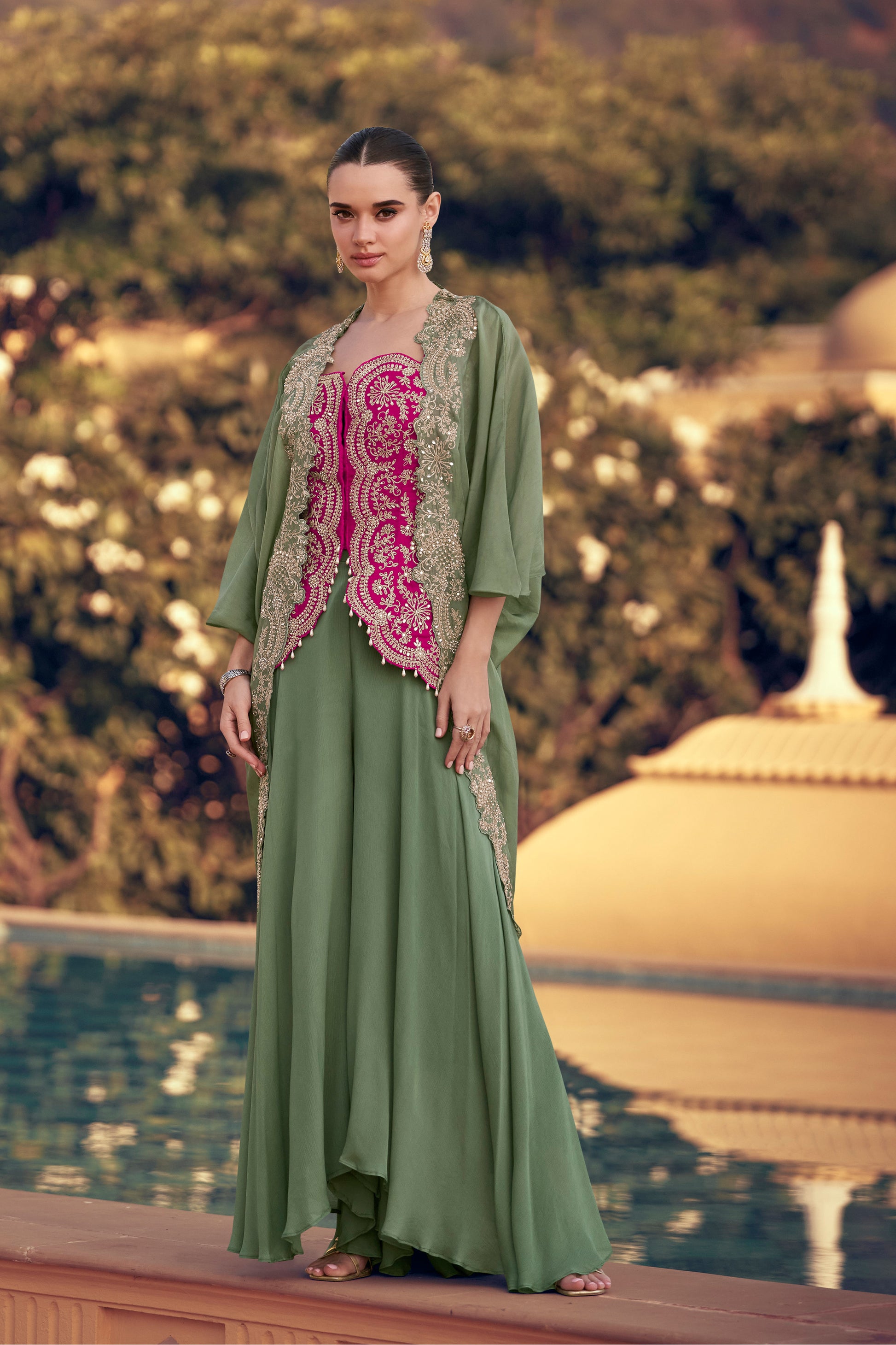 Stylish Sage Green Silk Suit Set With Designer Dupatta For Women