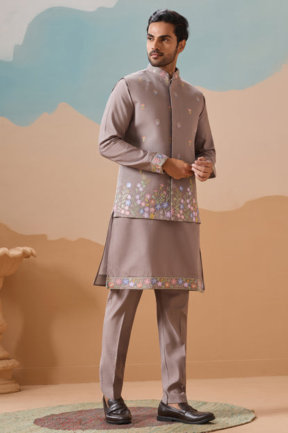 Designer Gray Kurta With Sequins And Thread Work