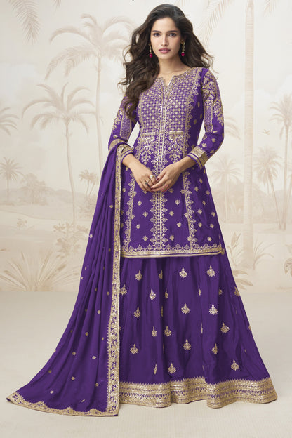 Purple Traditional Designer Wedding Palazzo Suit 