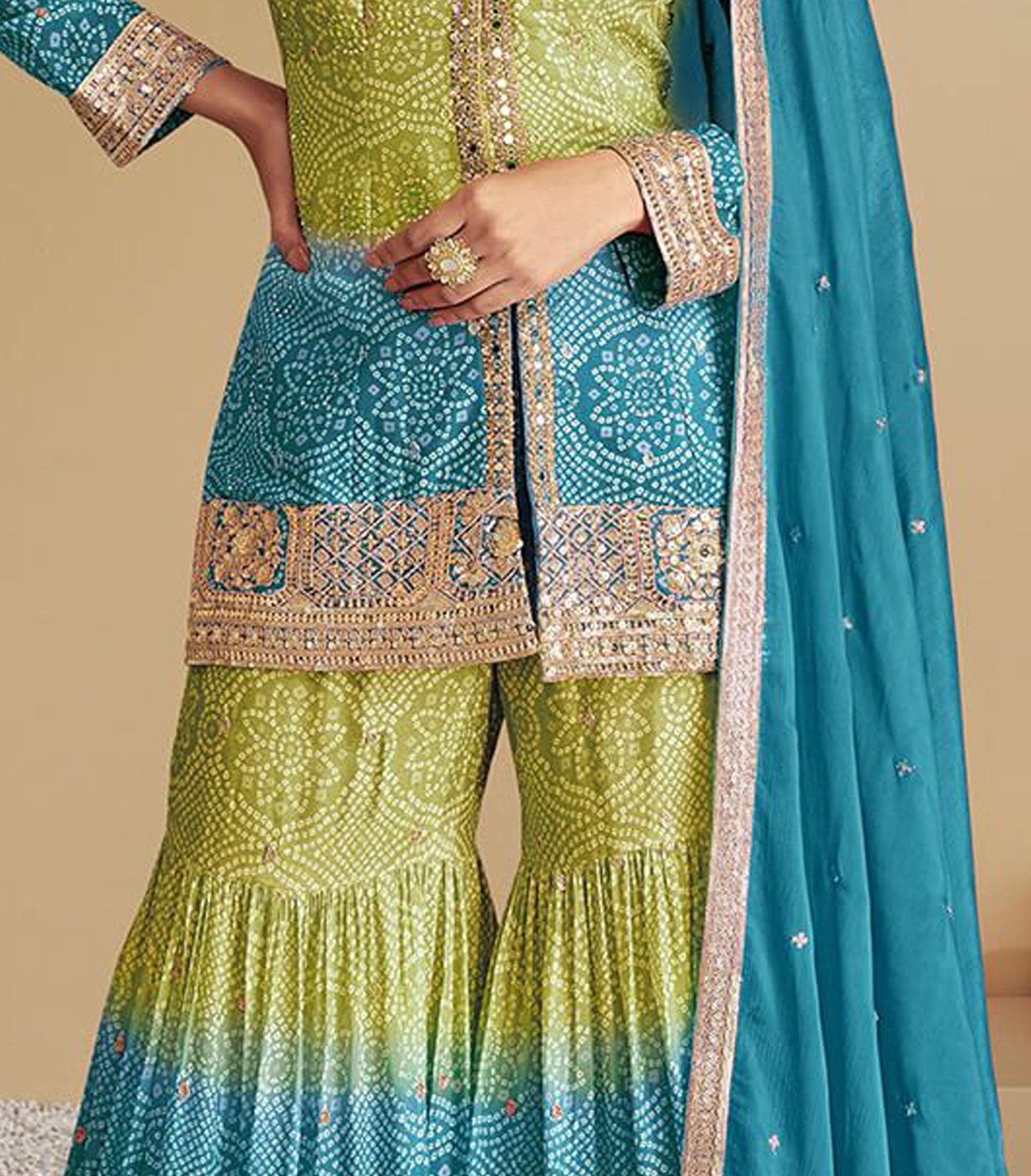 Multcolo sharara suits for women with embroidery work