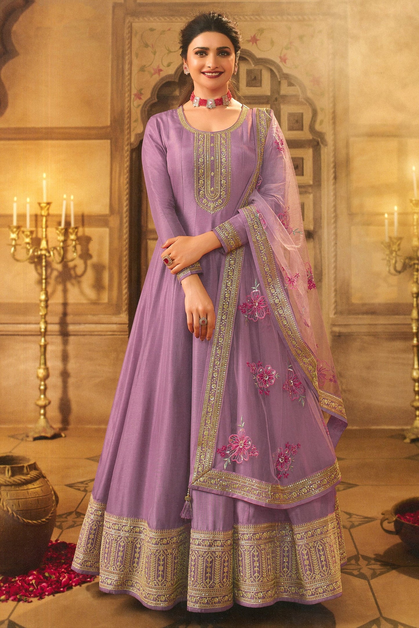Indian Party Wear Purple Full-Floor length Anarkali Gown with Dupatta Suits